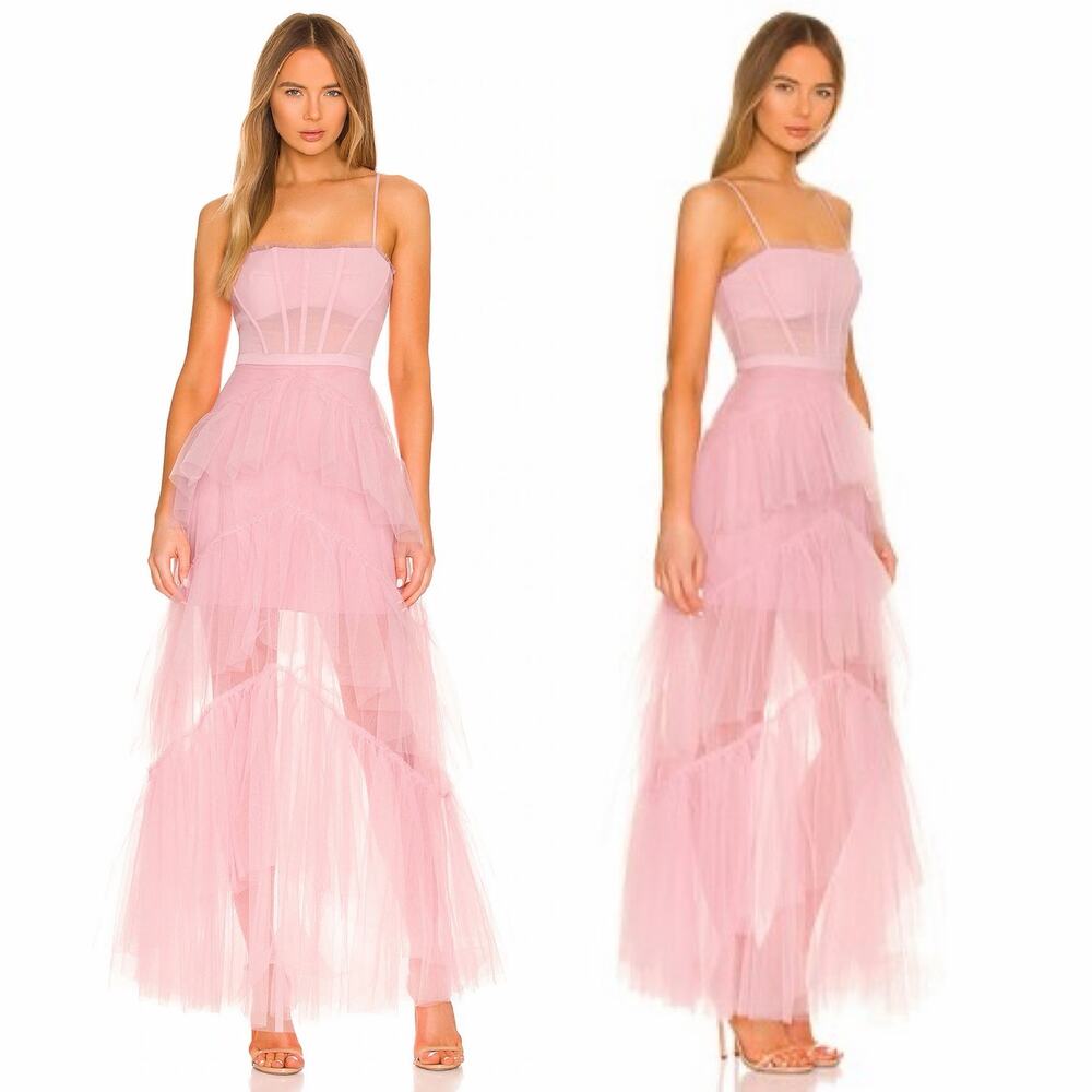 Bcbgmaxazria Corset Tulle Gown Maxi Dress in Pink Tint Rose size 2